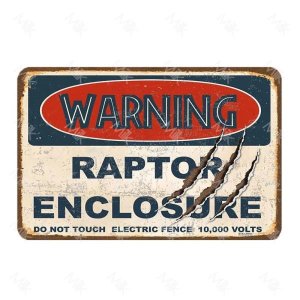 공룡 주석 표지판 경고 랩터 인클로저 밀폐 플레이트 벽 남자 동굴 장식