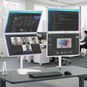 마운트뷰 클램프 상하 듀얼 모니터암 더블 모니터 거치대 긴 높은 위아래 수직 폴타입 스탠드