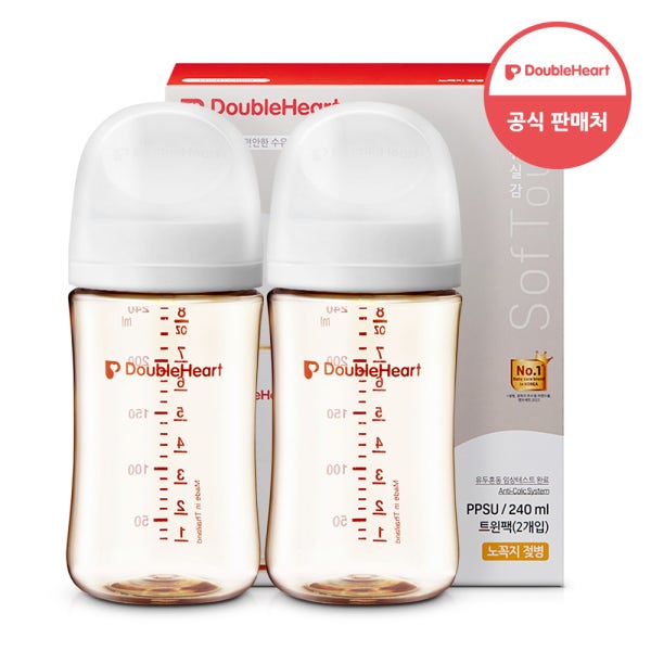 더블하트 모유실감 3세대 PPSU 베이직 트윈팩 240ml 제뉴인화이트 (젖꼭지미포함)