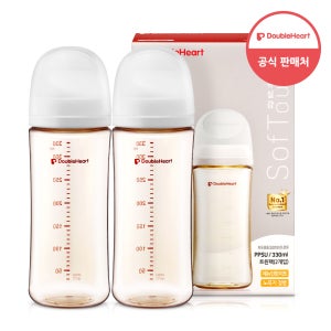 더블하트 모유실감 3세대 PPSU 베이직 트윈팩 330ml 제뉴인화이트 젖꼭지미포함