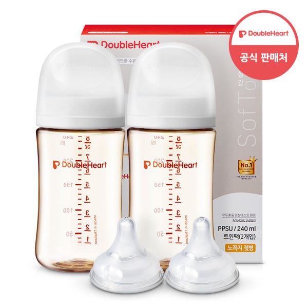 더블하트 모유실감 3세대 PPSU 제뉴인 240ml 트윈팩 세트(젖병2개+젖꼭지2개)