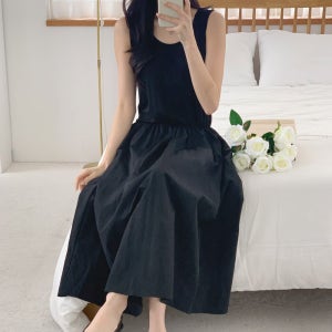 민소매 나시 원피스 바스락 여름 롱원피스 이너 레이어드 블랙 핑크 베이지 휴양지룩