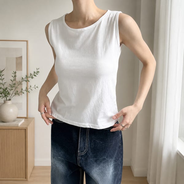 여름 라운드 면 민소매 나시티 레이어드 이너 흰색 회색 검정 실켓티셔츠