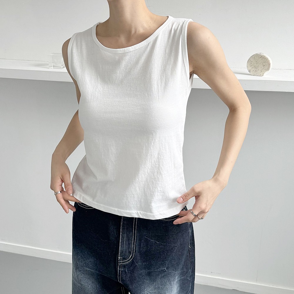 여름 라운드 면 민소매 나시티 레이어드 이너 흰색 회색 검정 실켓티셔츠
