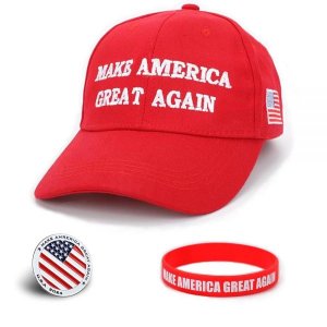 MAGA Hat Badge and Bracelet Set, Make America Great Again Donald, Trump Slogan with USA Flag 2024 Ca