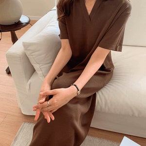 3060 루즈핏 카라 롤업 맥시 니트 롱 원피스 빅사이즈 블랙 여름