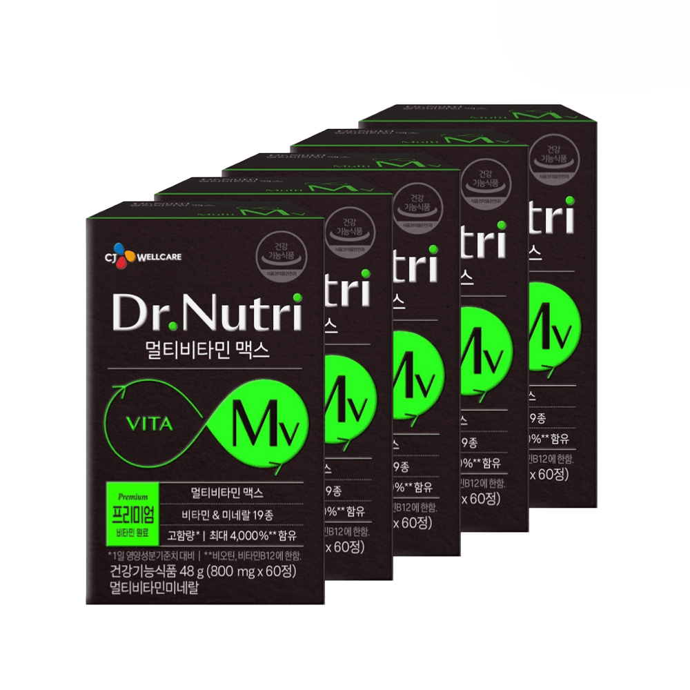 <b>CJ웰케어</b> 닥터뉴트리 멀티비타민 맥스 800mg×60정 5박스 건강기능식품 올인원 고함량 부모님선물