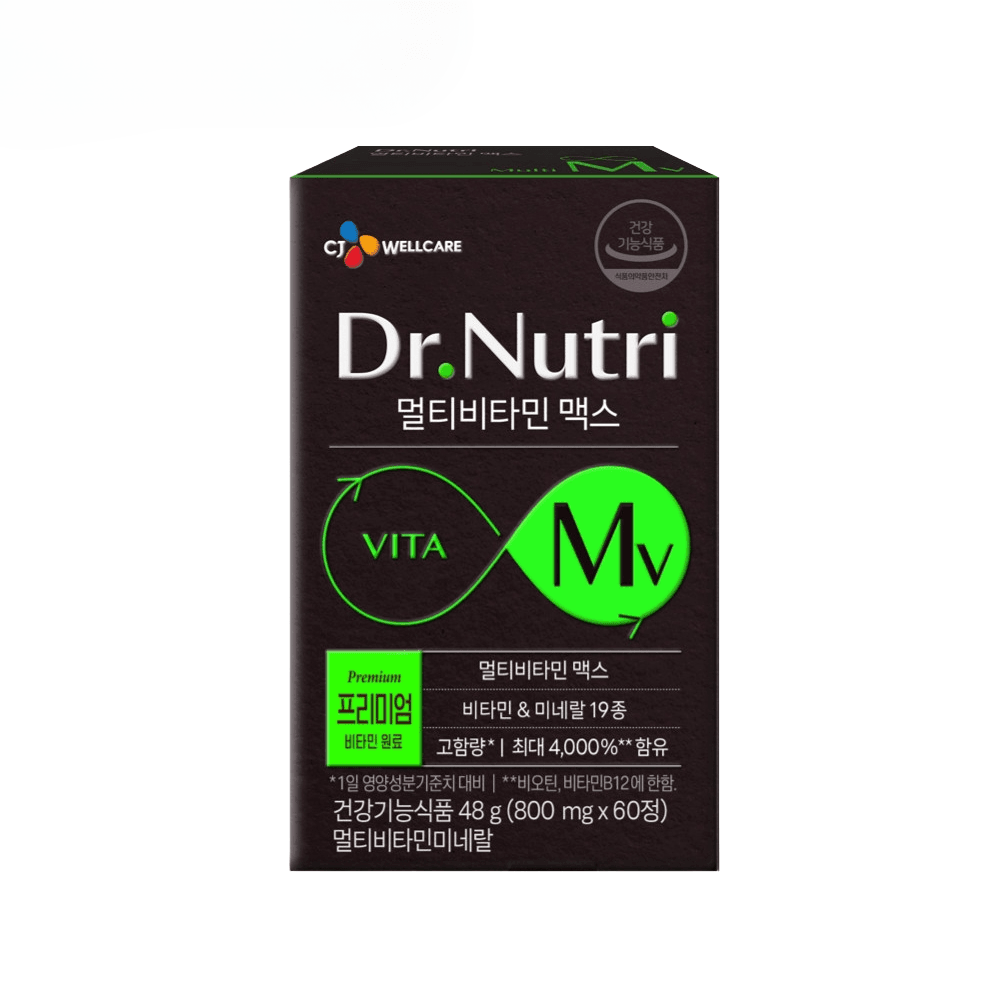<b>CJ웰케어</b> 닥터뉴트리 멀티비타민 맥스 800mg×60정 1박스 건강기능식품 올인원 고함량 수험생 과도한업무
