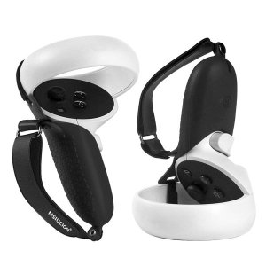 터치 컨트롤러 그립 커버 오큘러스 퀘스트 2 VR 게임 손목 너클 스트랩 액세서리1페어 블랙 Black