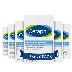 CETAPHIL 젠틀 클렌징 바 4.5 oz 6개 건성 & 민감성 피부용 영양 공급 논코메도제닉