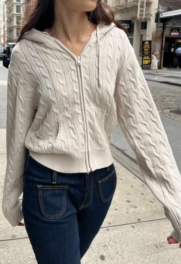 Brandymelville 아일라 케이블 니트 집업 스웨터