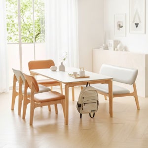 헤닝 오트밀 올화이트 세라믹 6인 낮은식탁 세트 1800 의자3 벤치1