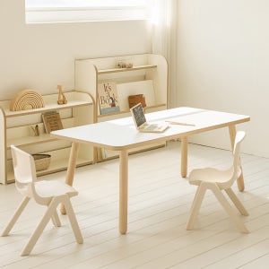 오즈 유아책상 플레이테이블 돌아기책상 스퀘어 1200+아이보리 의자2 세트