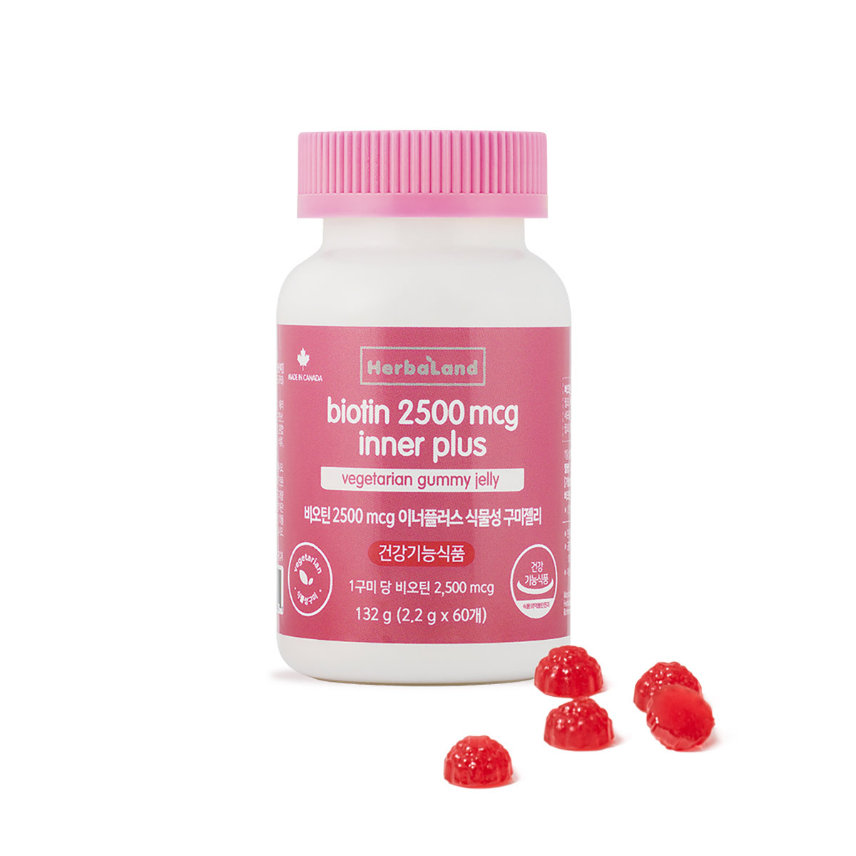 허벌랜드 <b>비오틴</b> 2500mcg 이너플러스 2.2g x 60구미