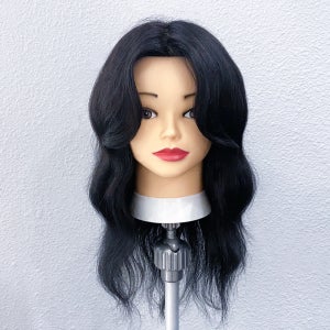 인모 100% 여자 연습용 통가발 18인치/커트 드라이 아이롱 염색 연습 미용가발 (블랙)