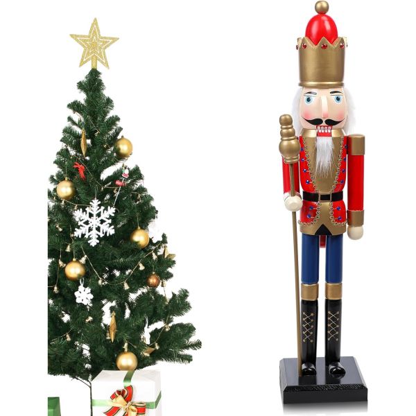 36 Inch Large Christmas Wooden Nutcracker Soldier Nutcrackers Figurine Decorations on Stand Stylish