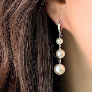실버925 드롭 진주 귀걸이 스와로브스키 롱