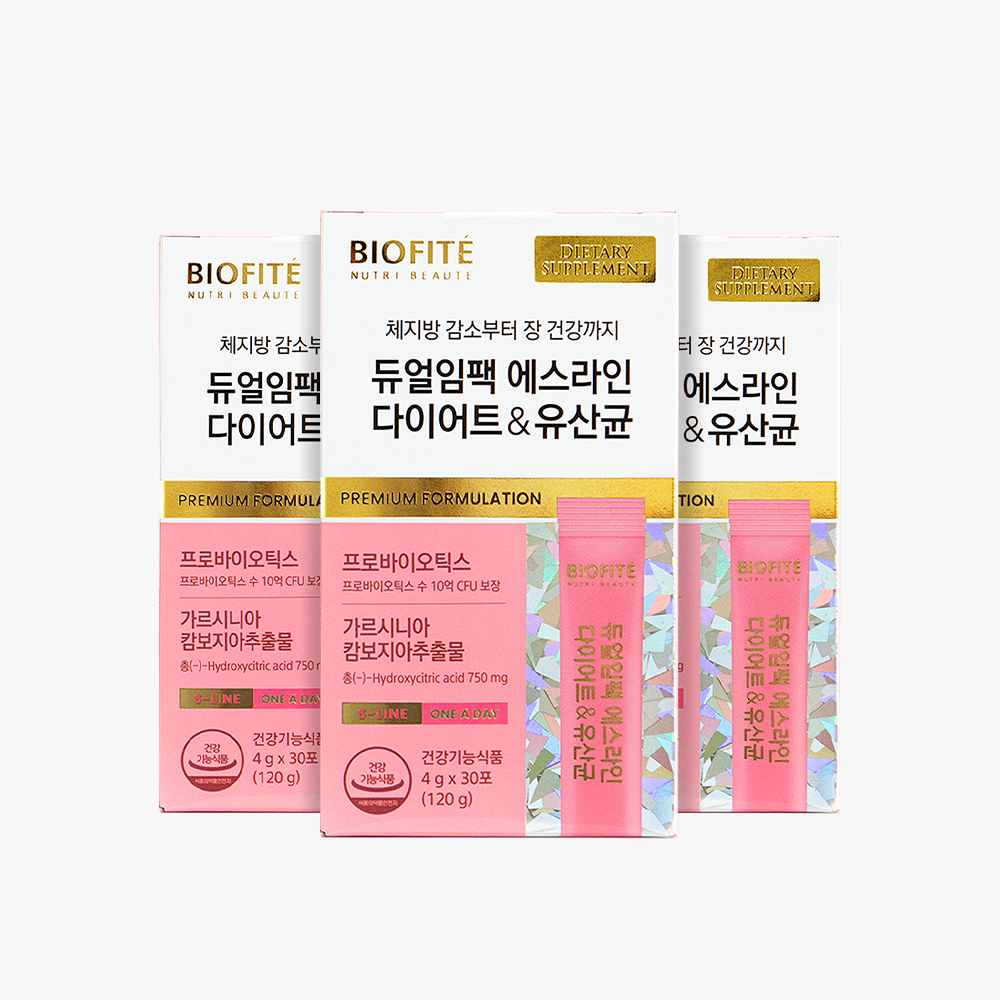 <b>비오피테</b> 듀얼임팩 에스라인 다이어트 30포x3개 가르시니아 프로바이오틱스