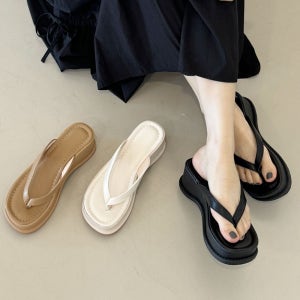 키높이5cm 푹신 웨지 통굽 베리테 여름 여성 쪼리슬리퍼(3color)