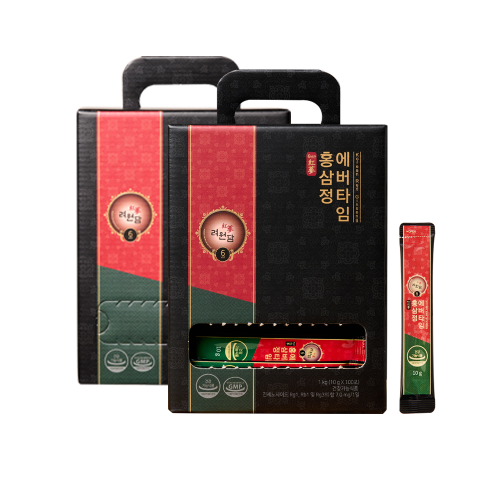 <b>려원담</b> 6년근 홍삼정 에버타임 홍삼 스틱 100포x2박스 (총 200일분)