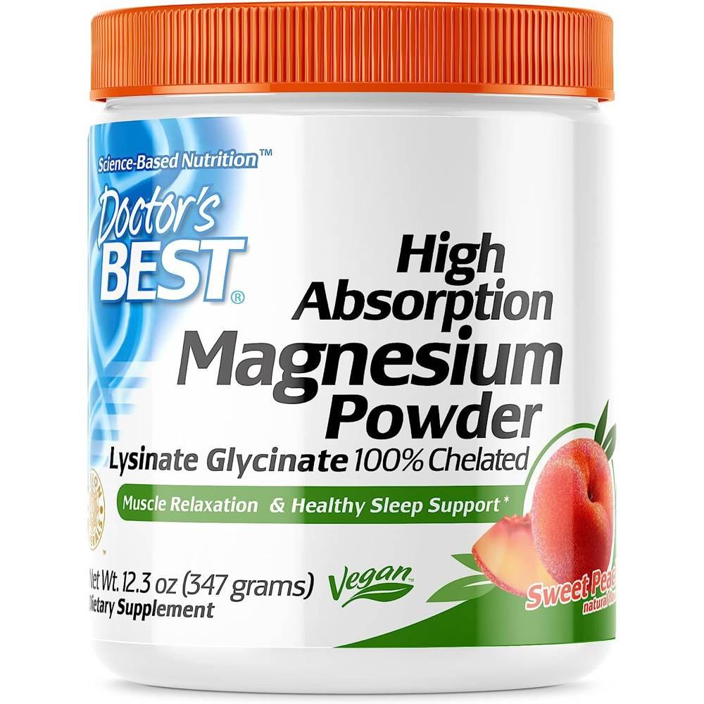 닥터스베스트 <b>마그네슘 파우더 복숭아맛</b> 347g 리시네이트 글리시네이트 킬레이트 고흡수마그네슘 Doctor’s Best Magnesium Powder Sweet Peach