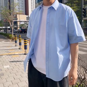 남자반팔셔츠 하늘색 소라색 옥스포드셔츠