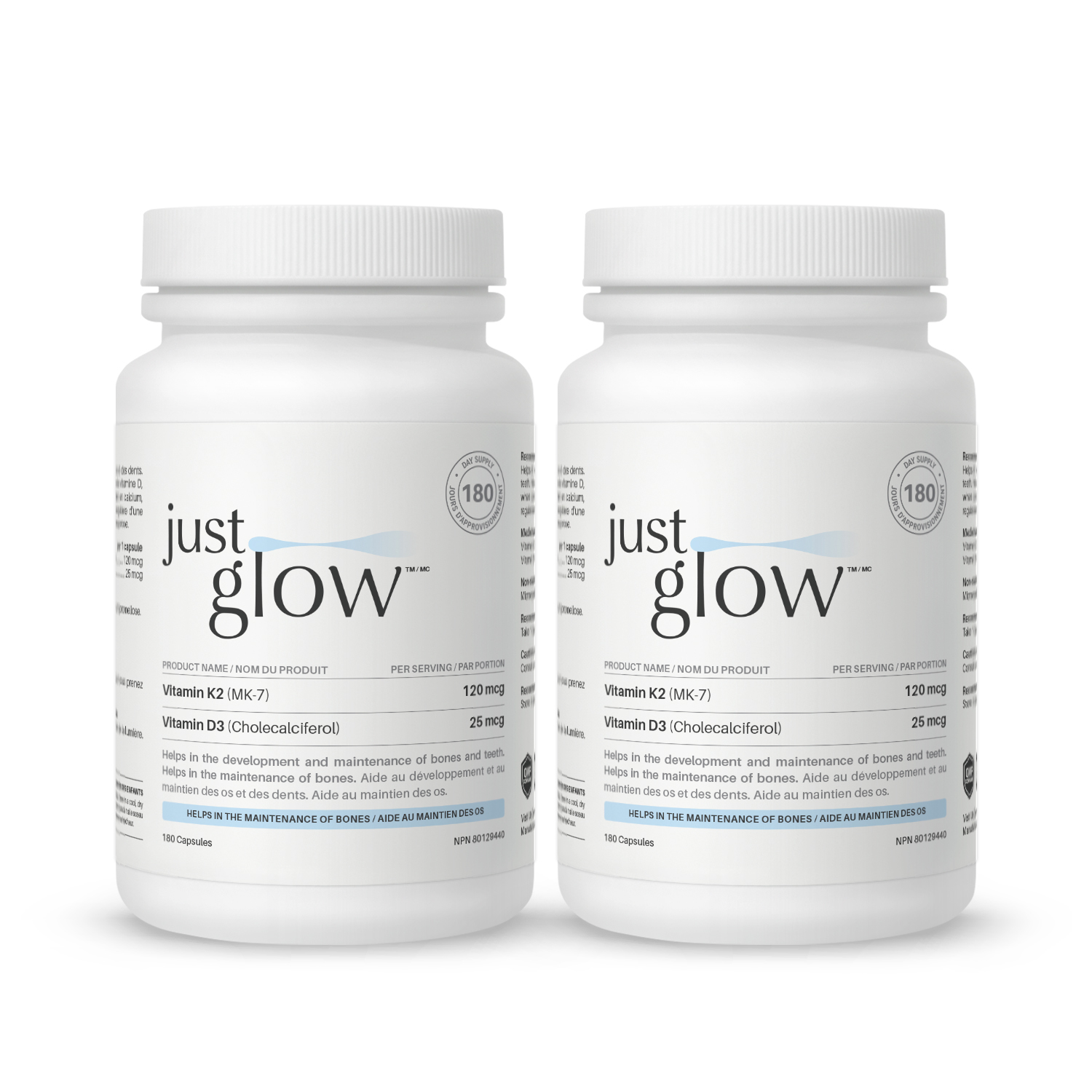 저스트글로우 <b>비타민 K2</b> D3 MK-7 K2MK7 비타민D3K2 MK7 180캡슐, 2개