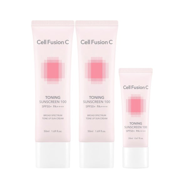 셀퓨전씨 토닝 썬스크린 100 SPF50+ PA++++ 50ml+50ml+20ml / 자연스러운 밀착 톤업 베이스 선크림