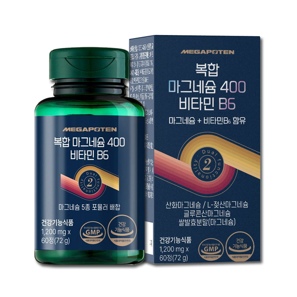 메가포텐 복합 마그네슘 400 비타민B6 고함량 산화마그네슘 영양제 60정, 1개