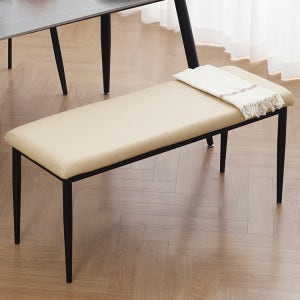 바네스데코 주방 다용도 가죽 철제 인테리어 의자 2인 브린스 라이트베이지 식탁 벤치