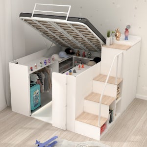 올인원 리프트업 수납 벙커 침대 기본구성 선반장+선반장 퀸 Q