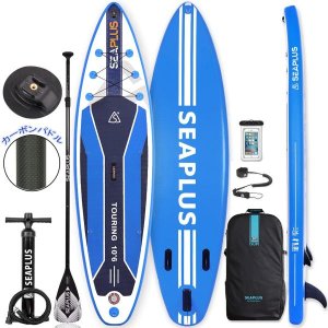 SEAPLUS 스탠드업 패들보드 SUP 서핑보드 인플레터블 sup보드 낚시 길이 320cm 폭 81cm 두께 15cm L-BC 카본 패들 포함 Blue
