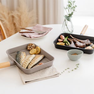 델라고 주물팬 생선구이 스테이크 인덕션그릴 팬 우드 IH