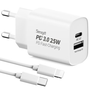25W PD3.0 PPS 2포트 멀티 초고속충전기+PD C to 라이트닝 8핀 케이블 세트
