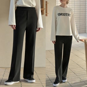 도밍고블루 여성 기모 미라클 인밴딩 와이드슬랙스 (국내 자체제작 사방스판 겨울 출근룩)