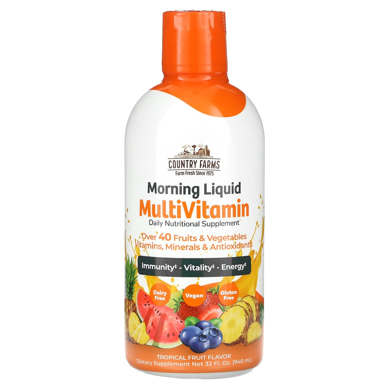 컨트리팜스 모닝 리퀴드 멀티<b>비타민</b> 열대과일 32 fl oz (946 ml)