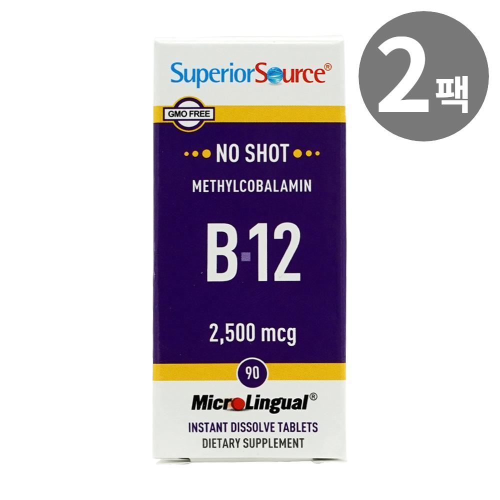<b>슈페리어 소스</b> 노 샷 메틸코발라민 B 12 2500mcg 90타블렛 2팩
