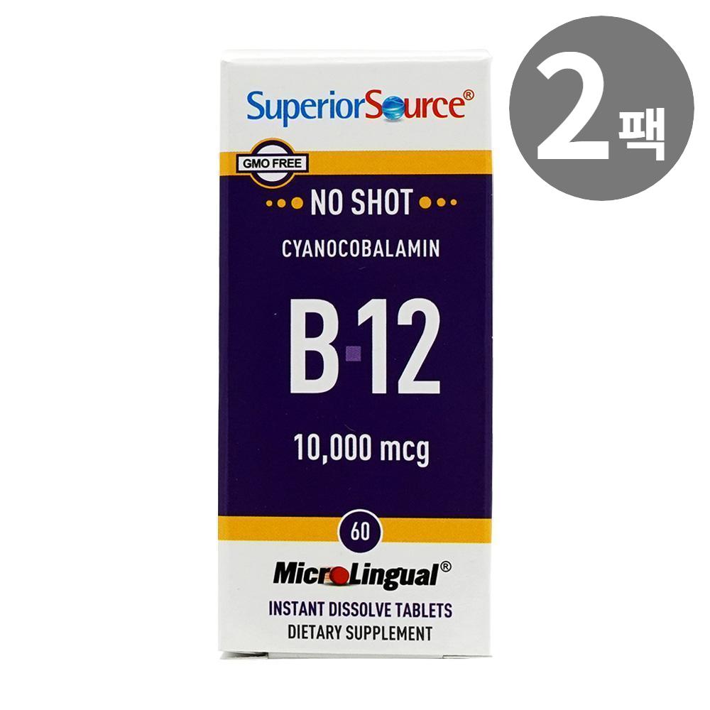 <b>슈페리어 소스</b> 노 샷 시아노코발라민 B 12 10000mcg 60타블렛 2팩