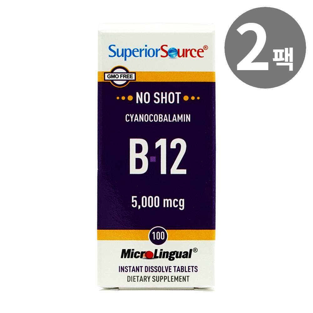 <b>슈페리어 소스</b> 노 샷 시아노코발라민 B 12 5000mcg 100타블렛 2팩