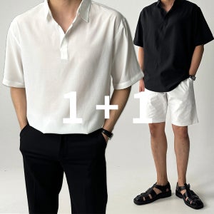 1+1 링클프리 남자린넨셔츠 반팔와이셔츠 흰