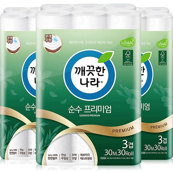 깨끗한나라 순수 프리미엄 화장지 30 두루마리 휴지