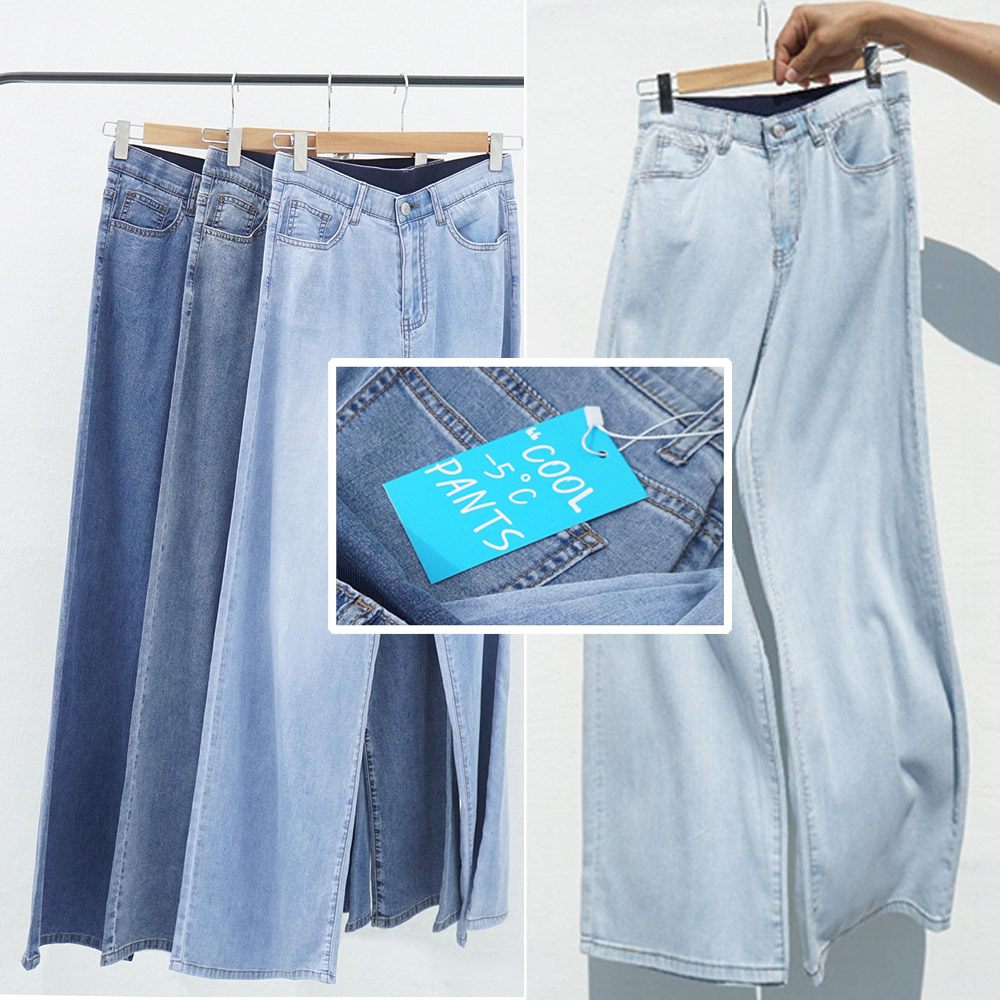(S-3XL) (숏/롱) 경량팬츠 쿨 와이드 데님팬츠 빅사이즈 아이스진 히든밴딩 키작키큰 스판 여름청바지 NA7131NA7133NA7135NA7137