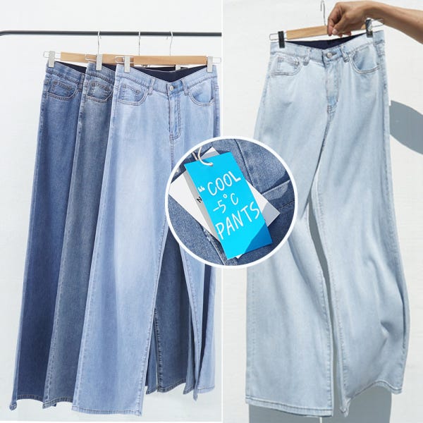 (S-3XL) (숏/롱) 경량팬츠 쿨 와이드 데님팬츠 빅사이즈 아이스진 히든밴딩 키작키큰 스판 여름청바지 NA7131NA7133NA7135NA7137