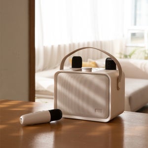 슈퍼큐브777 블루투스 마이크 스피커 노래방 마이크 듀얼 스피커 베이지