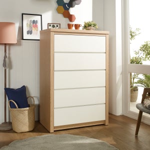 가구일상 광폭 대형 깊은 서랍장 900, 5단, 오크화이트
