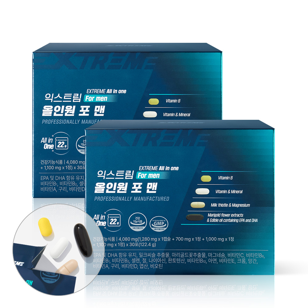 <b>익스트림</b> 남성 올인원 영양제 멀티 종합 비타민 멀티팩 포맨 30포, 2개