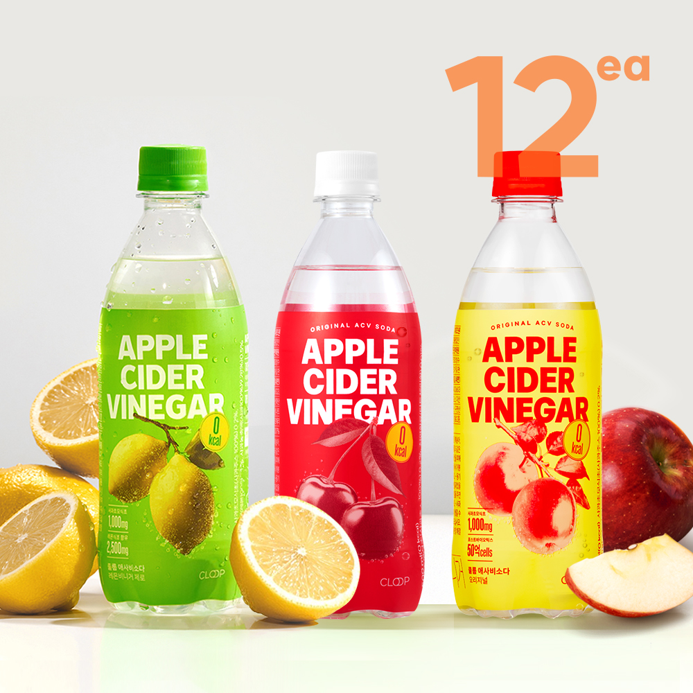 클룹 <b>애사비</b>소다 500ml 12개입 (사과, 타트체리, 레몬)