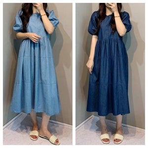 30대여성 벌룬 데님원피스 체형커버원피스 맘룩 엄마등원룩