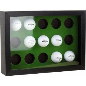 공 15개용 골프공 진열 케이스 아크릴 먼지 UV 커버가 있는 원목 벽걸이 및 글로브 콜렉터 그린용 프리스탠딩 섀도우 박스
