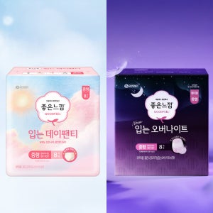 좋은느낌 입는 데이팬티 2팩 & 입는 오버나이트 2팩(총 32매) / 입는생리대